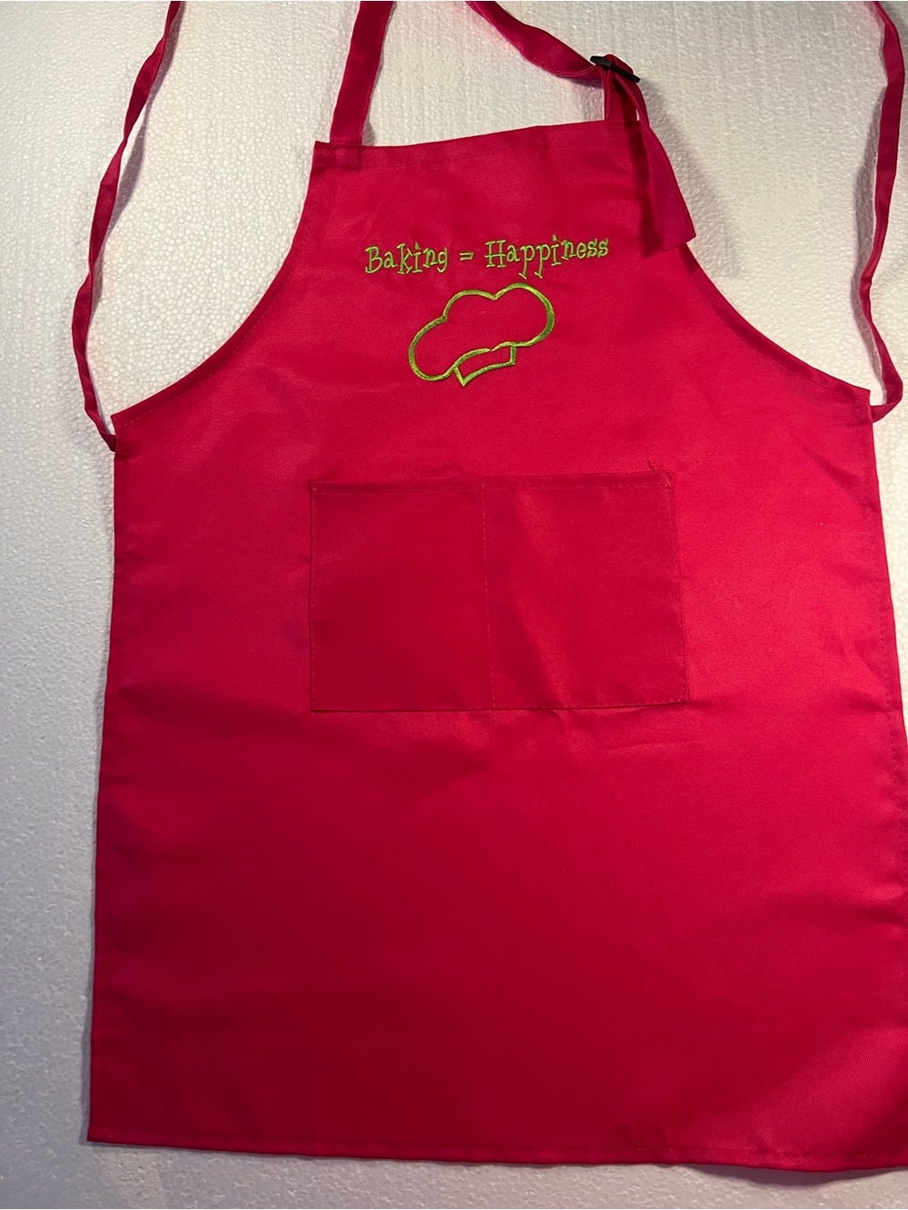 Baking = Happiness Pink Apron Youth child Small Adult Embroidered Pocket